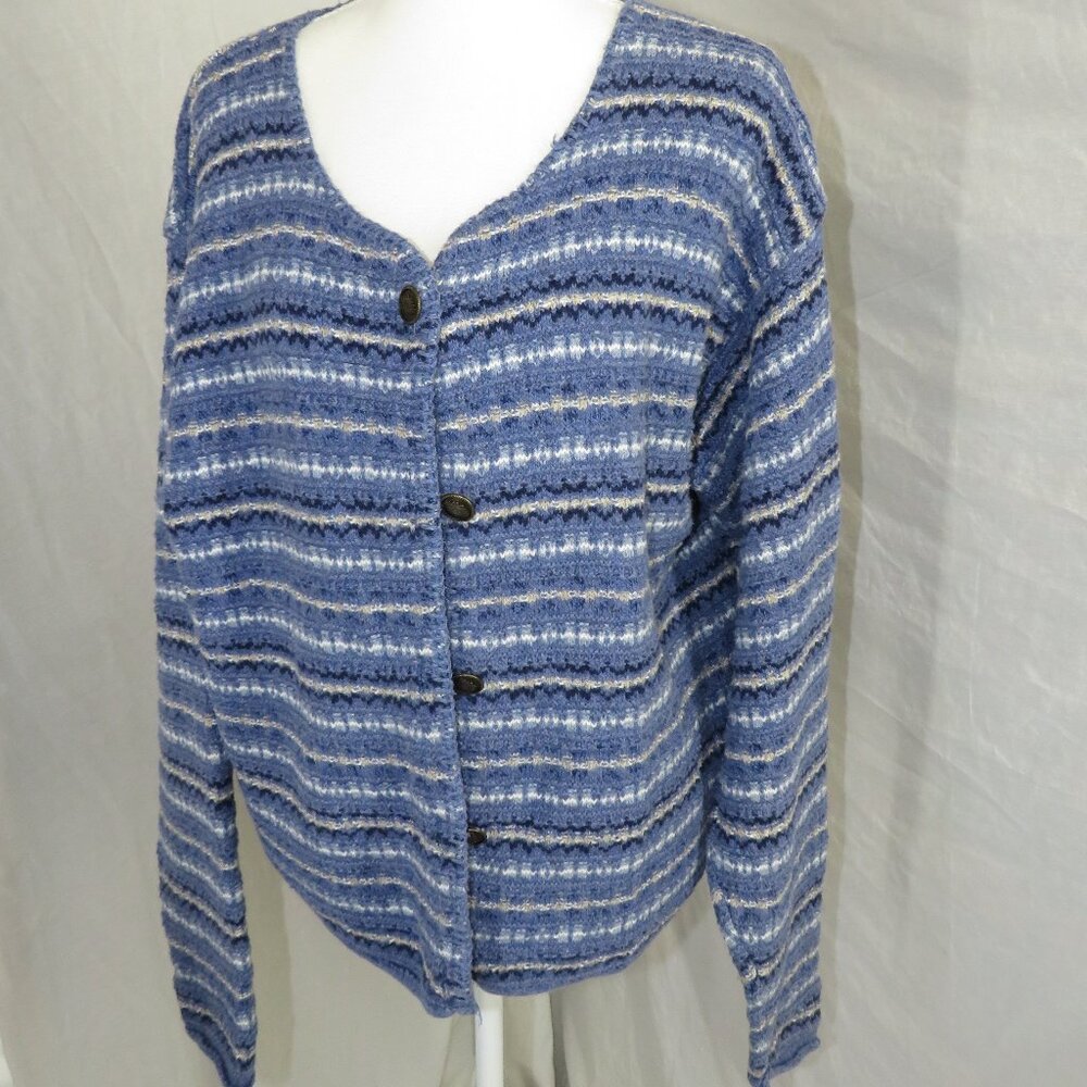 ALPS Striped Knit Cardigan | XL | Made in USA | Blue Textured Button Front